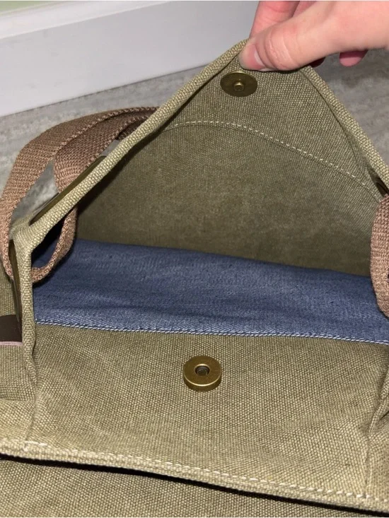 ZEDE Paris Pont Des Arts Mini Olive Canvas Leather Bag Tote W Crossbody Strap - Picture 7 of 15